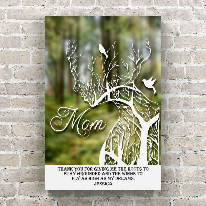 Mom Roots to Stay Grounded Face Silhouette of a Tree  - Personalized Canvas Wall Art