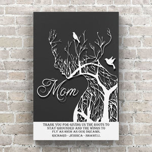 Mom Roots to Stay Grounded Face Silhouette of a Tree  - Personalized Canvas Wall Art
