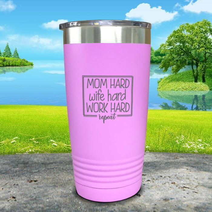 Mom Hard Wife Hard Work Hard Repeat Engraved Tumbler Tumbler ZLAZER 20oz Tumbler Lavender 