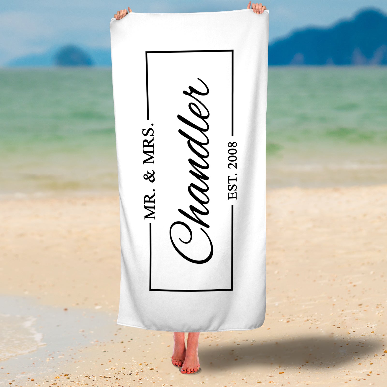 Personalized Mr & Mrs EST Premium Beach/Pool Towel