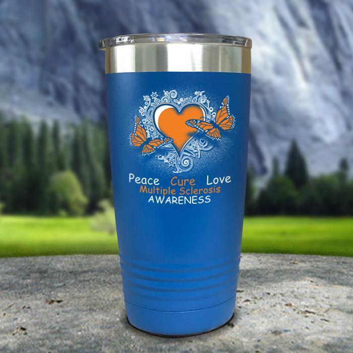 Multiple Sclerosis Awareness Color Printed Tumblers Tumbler ZLAZER 20oz Tumbler Blue 