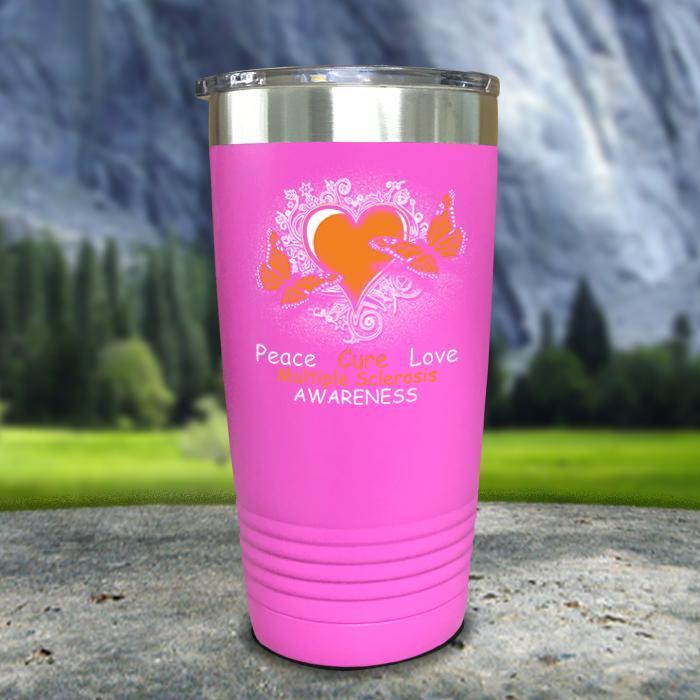 Multiple Sclerosis Awareness Color Printed Tumblers Tumbler ZLAZER 20oz Tumbler Pink 