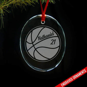 Basketball CUSTOM Engraved Glass Ornament Ornament ZLAZER Oval Ornament 