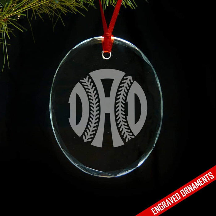 Baseball Dad Engraved Glass Ornament