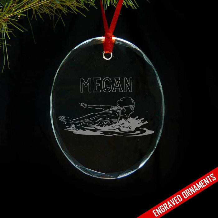 Swimming CUSTOM Engraved Glass Ornament Ornament ZLAZER Oval Ornament 