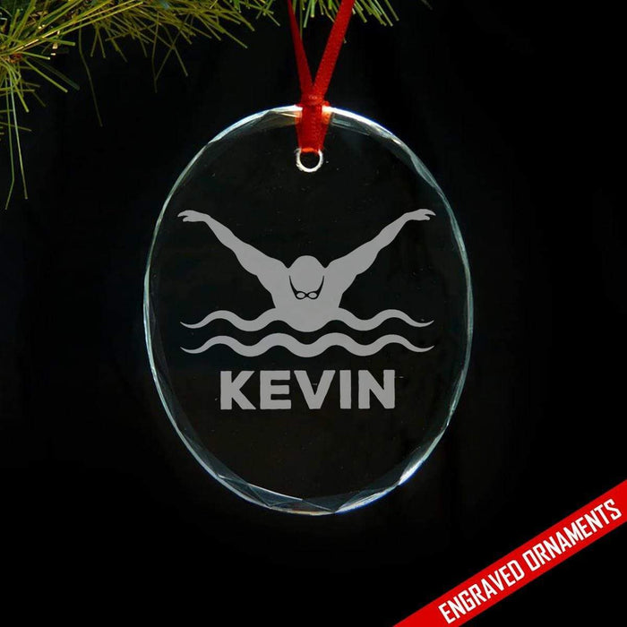 Swimmer CUSTOM Engraved Glass Ornament ZLAZER Oval Ornament 