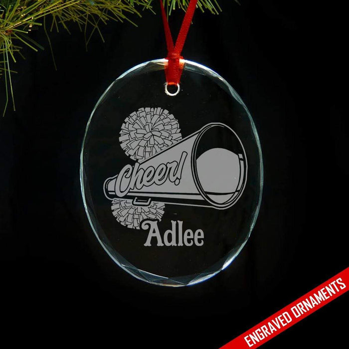 Cheerleader Pom Pom CUSTOM Engraved Glass Ornament ZLAZER Oval Ornament 