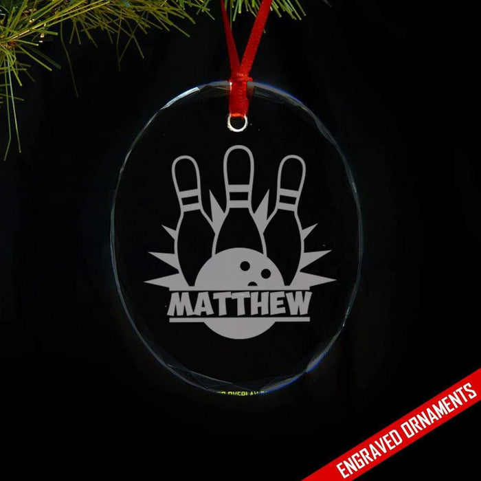 Bowling CUSTOM Engraved Glass Ornament ZLAZER Oval Ornament 