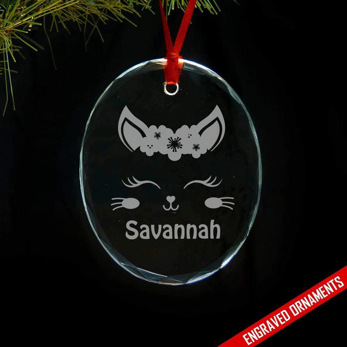 Kitten CUSTOM Engraved Glass Ornament ZLAZER Oval Ornament 