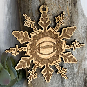 Personalized Laser Cut Wooden Snowflake Ornament with Custom Text & Sport