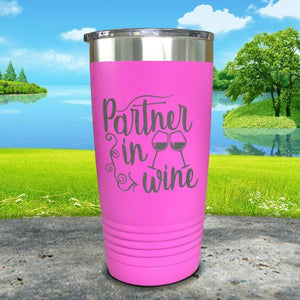 Partner In Wine Engraved Tumbler Tumbler ZLAZER 20oz Tumbler Pink 