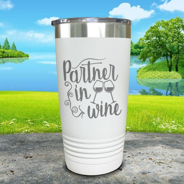 Partner In Wine Engraved Tumbler Tumbler ZLAZER 20oz Tumbler White 