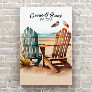 Personalized Couples Established Beach Watercolor Premium Canvas