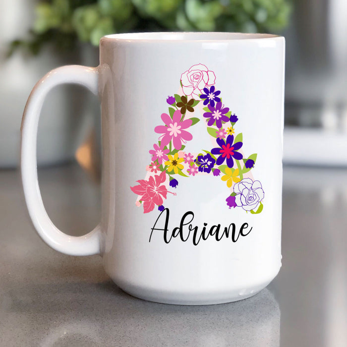 Personalized Floral Letter Name Coffee Mug