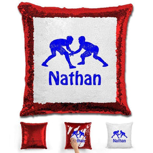 Wrestling Personalized Magic Sequin Pillow Pillow GLAM Red Blue 