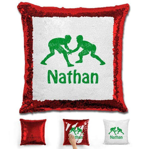 Wrestling Personalized Magic Sequin Pillow Pillow GLAM Red Green 
