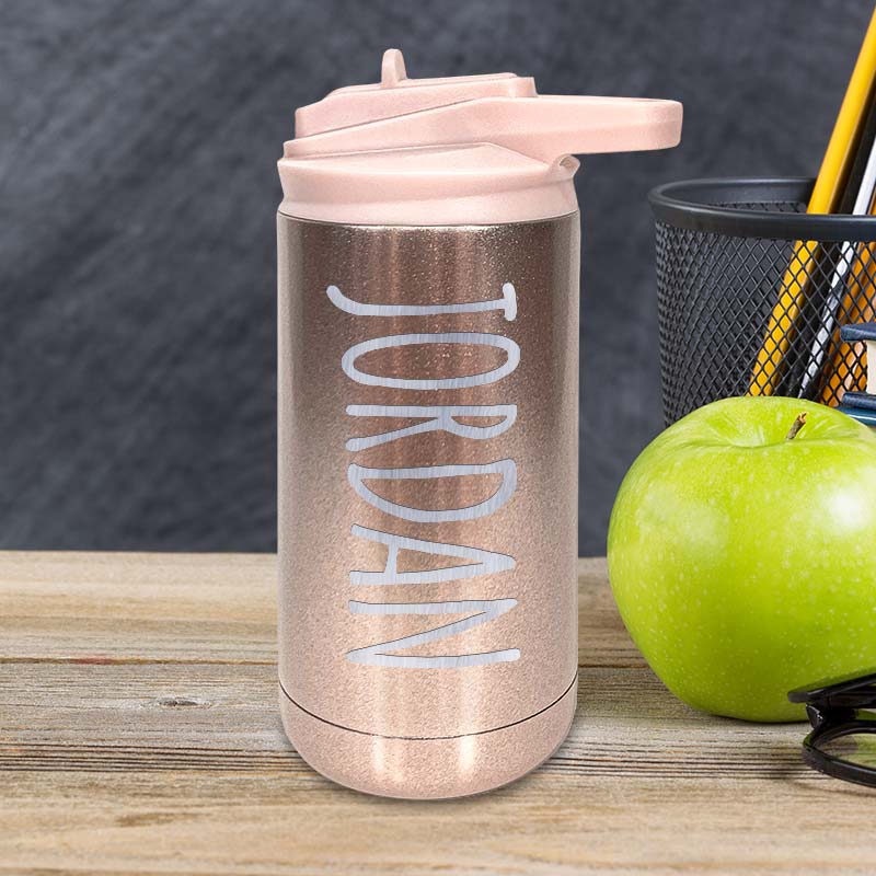 Custom Water Bottle Gift Kids Personalized Tumbler, Stainless Steel,  Engraved SIC Cup Team Sports , Fits up Holder, Straw Lid Back to School 