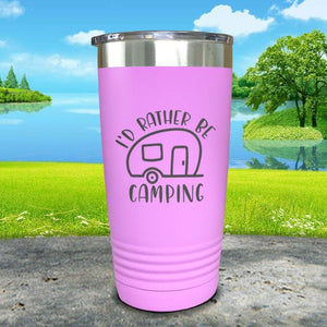 I'd Rather Be Camping (Camper) Engraved Tumbler Tumbler Nocturnal Coatings 20oz Tumbler Lavender 