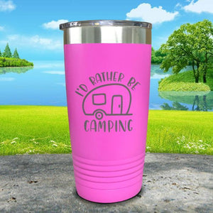 I'd Rather Be Camping (Camper) Engraved Tumbler Tumbler Nocturnal Coatings 20oz Tumbler Pink 