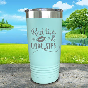 Red Lips and Wine Sips Engraved Tumbler Tumbler ZLAZER 20oz Tumbler Mint 