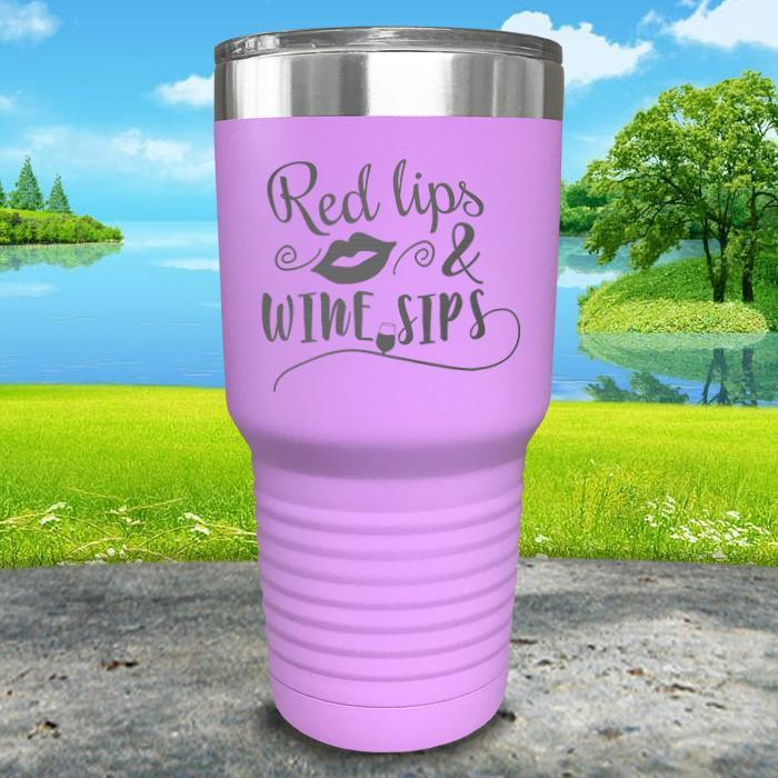 Red Lips and Wine Sips Engraved Tumbler Tumbler ZLAZER 30oz Tumbler Lavender 