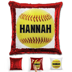 Softball Personalized Magic Sequin Pillow Pillow GLAM Red Black 