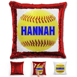 Softball Personalized Magic Sequin Pillow Pillow GLAM Red Blue 
