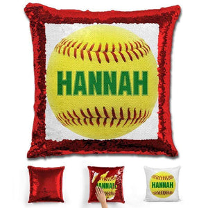 Softball Personalized Magic Sequin Pillow Pillow GLAM Red Green 
