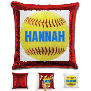 Softball Personalized Magic Sequin Pillow Pillow GLAM Red Light Blue 