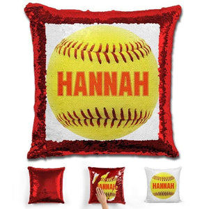 Softball Personalized Magic Sequin Pillow Pillow GLAM Red Orange 