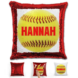 Softball Personalized Magic Sequin Pillow Pillow GLAM Red Red 