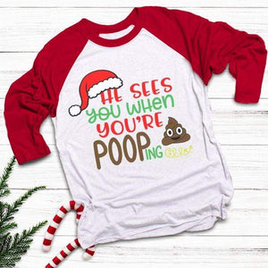 See You When Pooping Raglan T-Shirts CustomCat White/Red X-Small 