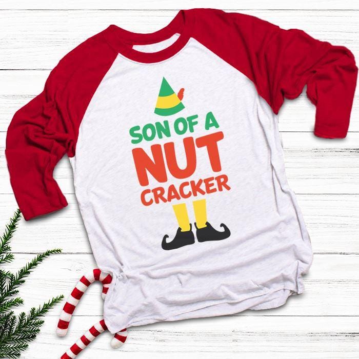 Son Of Nut Cracker Raglan T-Shirts CustomCat White/Red X-Small 