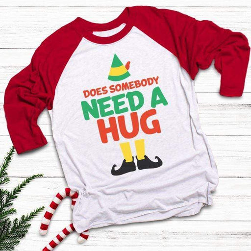 Somebody Need A Hug Raglan T-Shirts CustomCat White/Red X-Small 