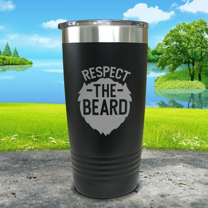 Respect The Beard Engraved Tumbler Tumbler Nocturnal Coatings 20oz Tumbler Black 