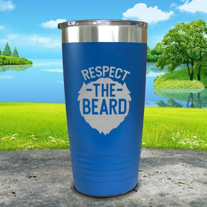 Respect The Beard Engraved Tumbler Tumbler Nocturnal Coatings 20oz Tumbler Blue 