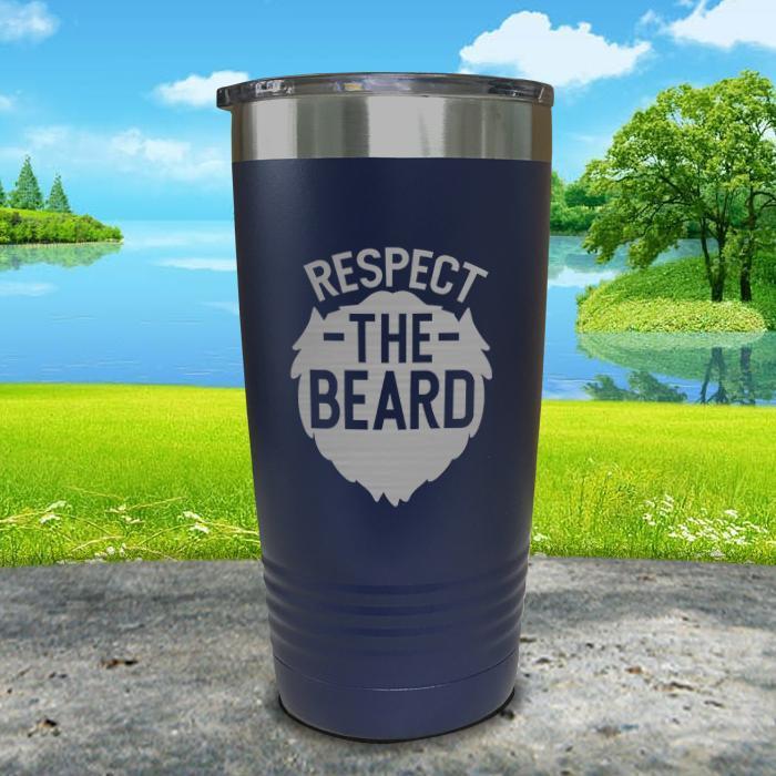 Respect The Beard Engraved Tumbler Tumbler Nocturnal Coatings 20oz Tumbler Navy 