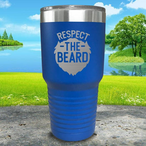 Respect The Beard Engraved Tumbler Tumbler Nocturnal Coatings 30oz Tumbler Blue 