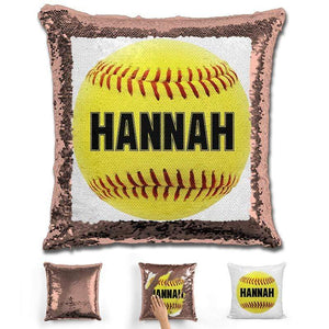 Softball Personalized Magic Sequin Pillow Pillow GLAM Rose Gold Black 