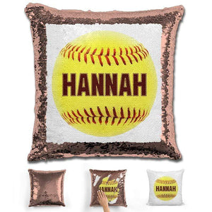 Softball Personalized Magic Sequin Pillow Pillow GLAM Rose Gold Maroon 