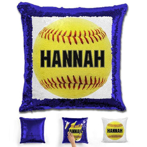 Softball Personalized Magic Sequin Pillow Pillow GLAM Blue Black 