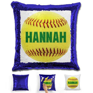 Softball Personalized Magic Sequin Pillow Pillow GLAM Blue Green 
