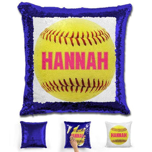 Softball Personalized Magic Sequin Pillow Pillow GLAM Blue Pink 