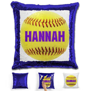 Softball Personalized Magic Sequin Pillow Pillow GLAM Blue Purple 