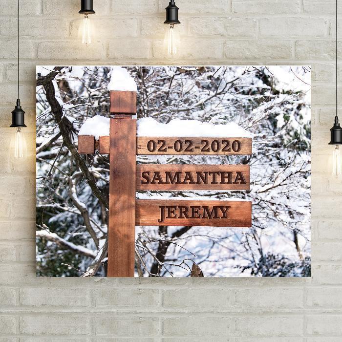 Personalized Snowy Sign Premium Canvas-LemonsAreBlue