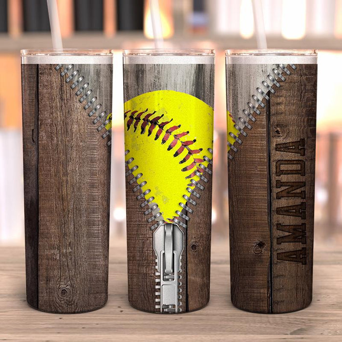 Softball Zipper Personalized Full Wrap Tumbler