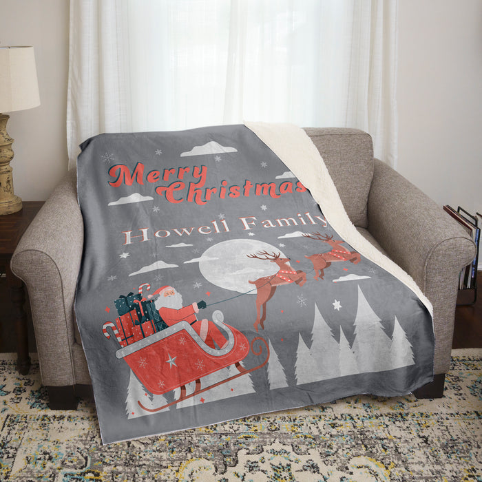 Christmas Santa Family Name Personalized Blankets