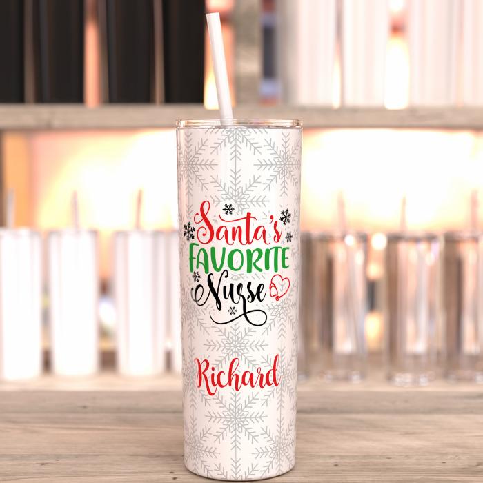 Santa's Favorite Nurse Personalized Full Wrap Tumbler