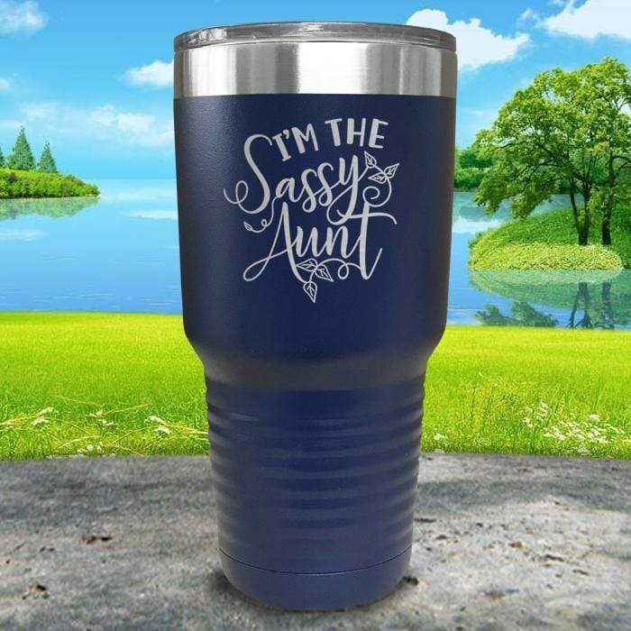 Sassy Aunt Engraved Tumbler Tumbler ZLAZER 30oz Tumbler Navy 