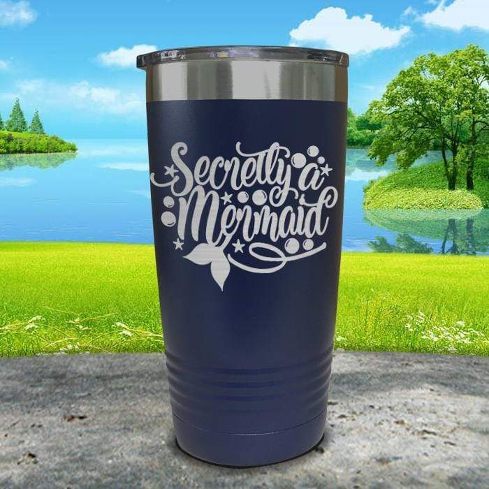 Secretly a Mermaid Engraved Tumbler Tumbler ZLAZER 20oz Tumbler Navy 